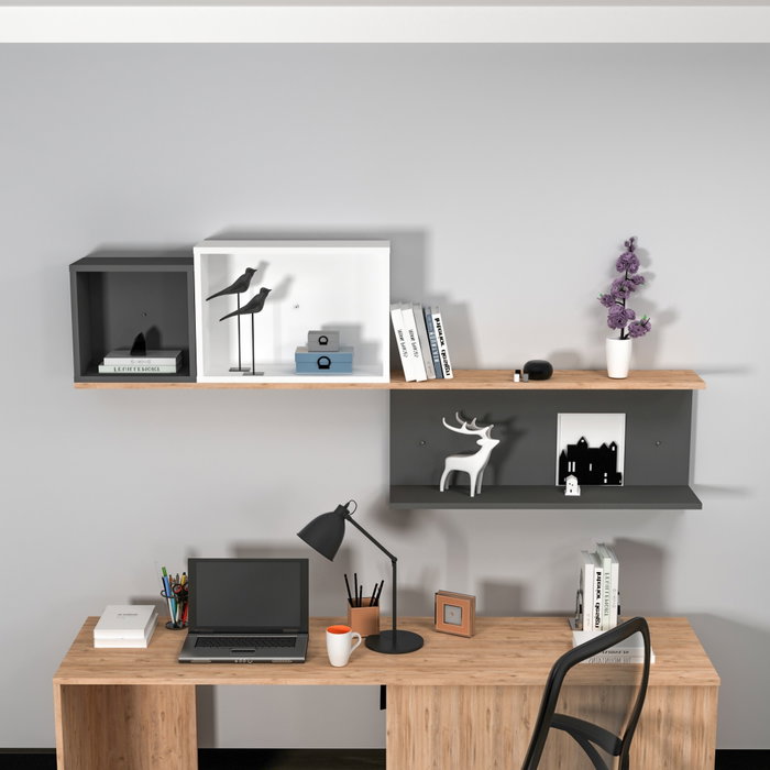 Hanah Home Estantería de Pared Atlantic Pine, Anthracite White
